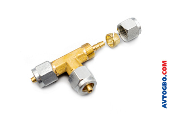 Тройник для трубки термопластик D6 мм (комплект муфта/гайка), латунь